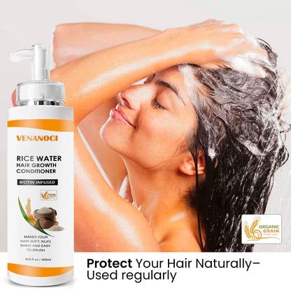 Venanoci Rice Water Hair Growth Conditioner with Biotin - Rice Water for Hair Growth, Improve Strength, Volume, and Shine, Deep Hair Conditioner for Healthier Hair 13.5 OZ